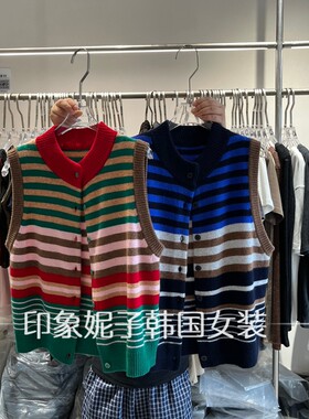 欧洲站2026秋季条纹针织马夹女