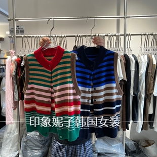 欧洲站2026秋季新款开衫条纹马夹针织女士