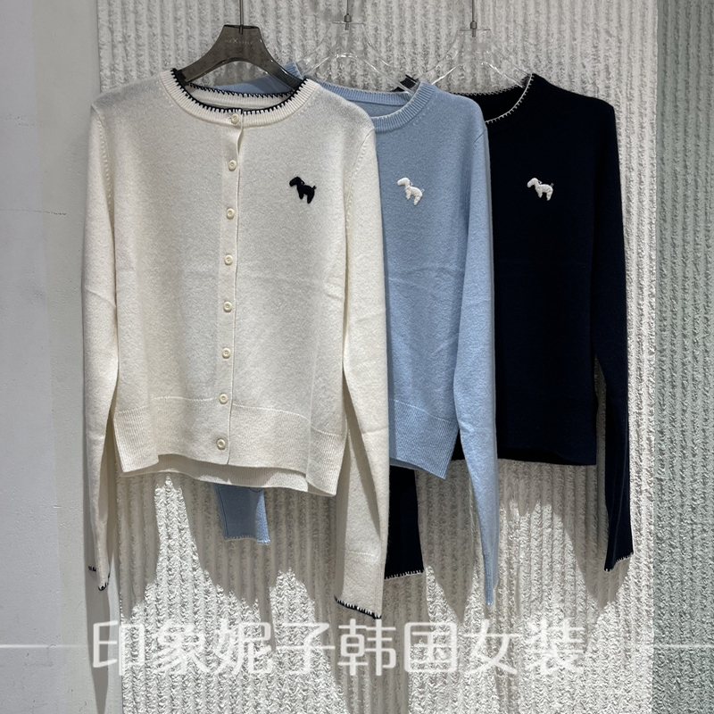 欧洲站2025冬季新款 时尚圆领单排扣刺绣山羊绒针织开衫女MS237