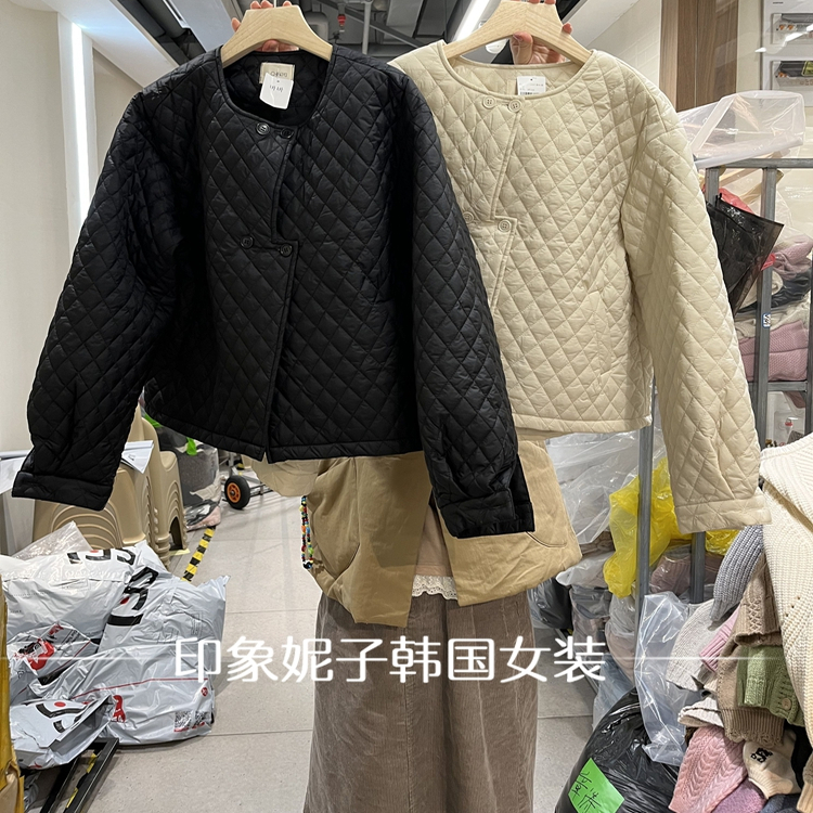 百搭小个子显瘦菱形格棉服外套女