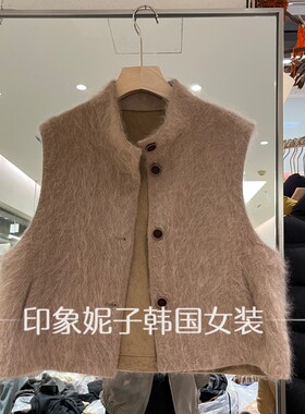 欧洲站秋冬立领短款羊卷毛马甲女