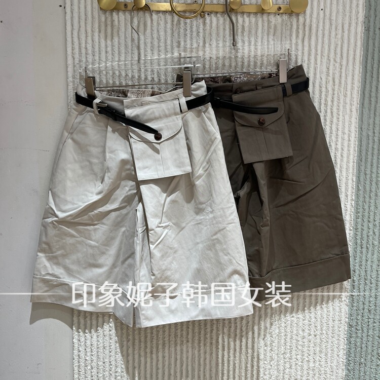 欧洲站2026夏新款高腰显瘦腰带宽松直筒休闲裤女时尚短裤26171