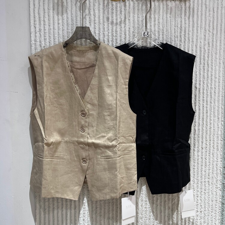现货欧洲站2026夏季新款休闲开衫纽扣V领女装无袖背心马夹