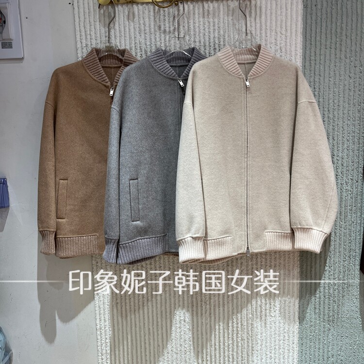 【现】欧洲站2026秋冬新款立领女装拉链绵羊毛毛针织外套26084