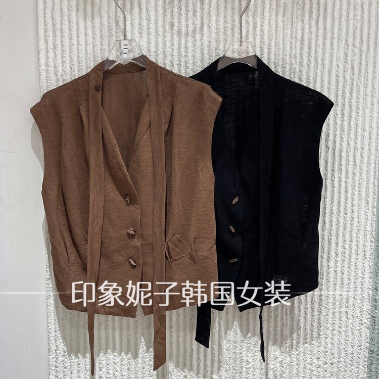 现货欧洲站2026夏季新款V领纽扣马甲女无袖外搭老针织800