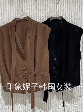 欧洲站夏季V领纽扣无袖针织马甲