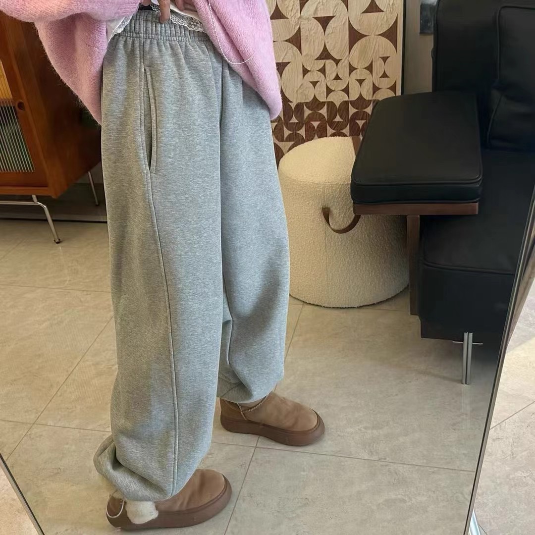 韩国加绒卫裤 可束脚直筒两穿主播自留韩国休闲裤长101cm