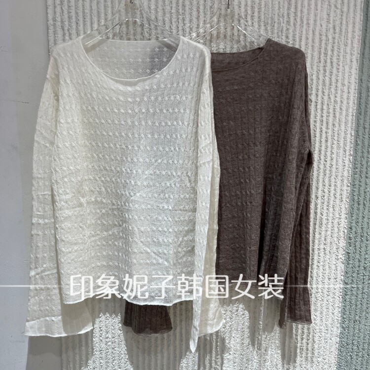 欧洲站2026秋季懒风圆领麻花纹针织衫女百搭气质套头衫69110