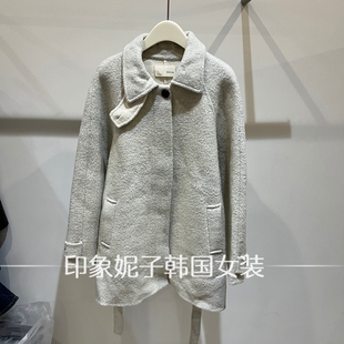 韩国进口 2026 秋冬翻领一粒扣大衣女中长款宽松毛呢外套