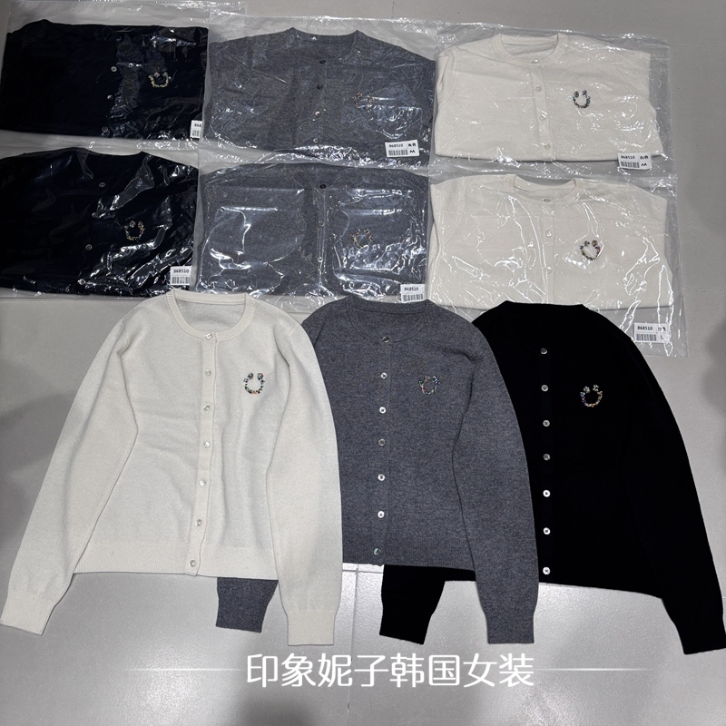 欧洲站2025冬季圆领长袖刺绣开衫女新款时尚百搭山羊绒