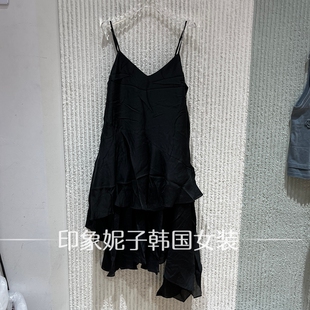 欧洲站2026秋季新款规则荷叶边吊带连衣裙女时尚百搭设计感6195