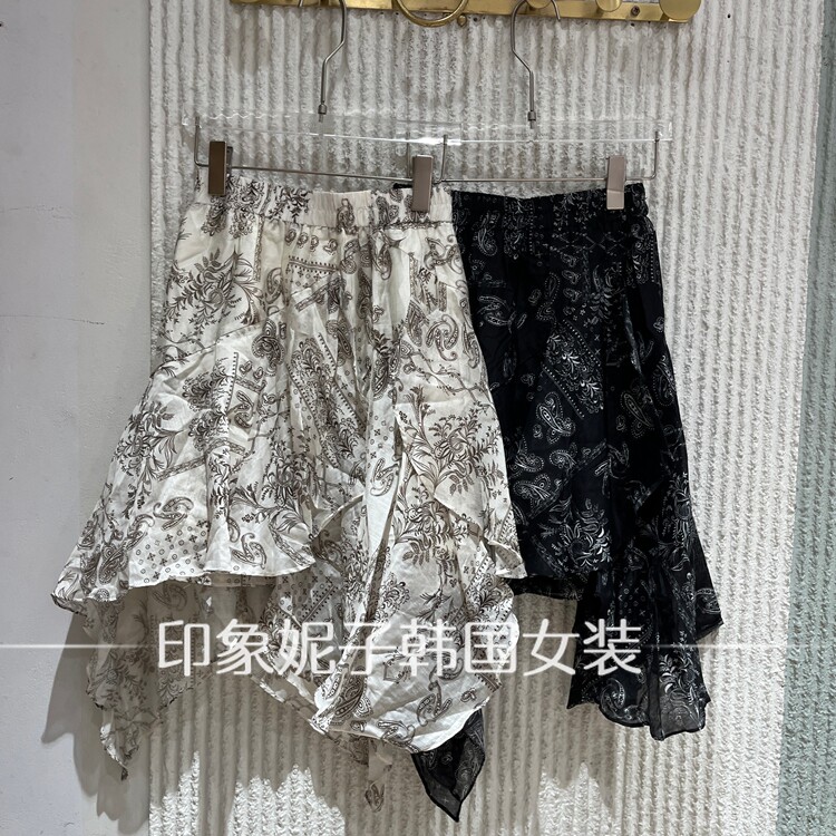 欧洲站2026夏新款复古印花不规则半身裙女高腰显瘦A字短裙2490