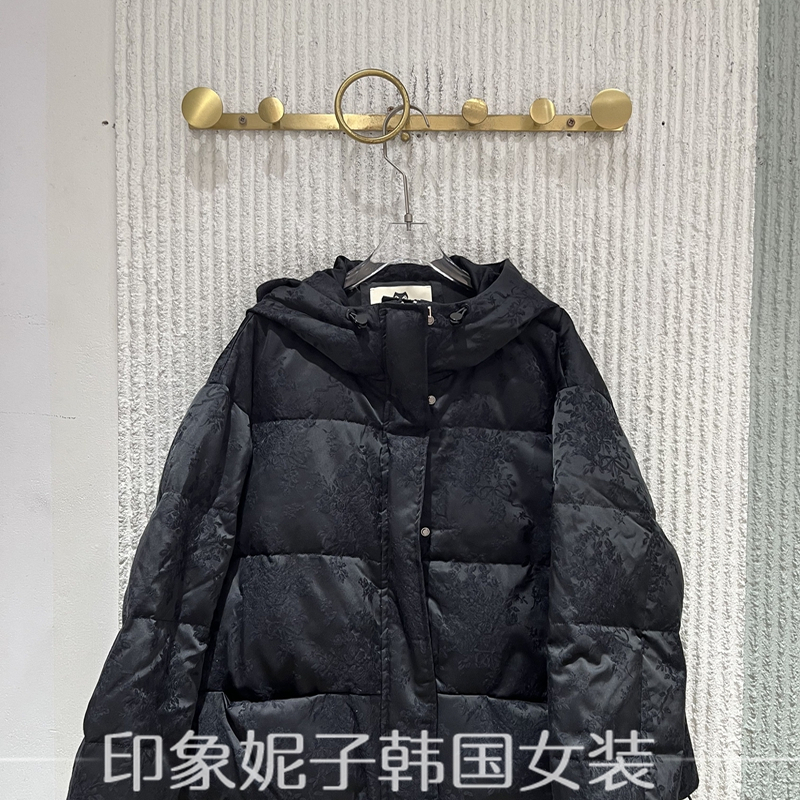 欧洲站2025冬季新款时尚连帽提花短款白鹅绒羽绒服保暖外套25W75Y