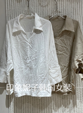 欧洲站2026夏新款元气轻活风黄色长袖翻领衬衫女宽松减龄上衣1298