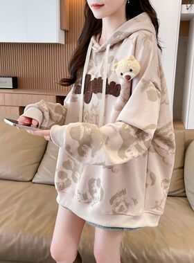 纯棉遮屁股今年流行的新爆薄款上衣初高中学生卫衣女秋冬加绒帽衫