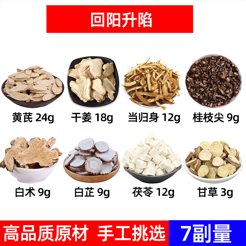 回阳升陷组合汤中药材黄芪 干姜 当归身 桂枝尖 白术白芷茯苓甘草