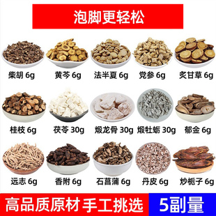 罗大伦里气书甘泡脚方柴胡黄芩法半夏党参炙甘草煅龙骨中药材组合