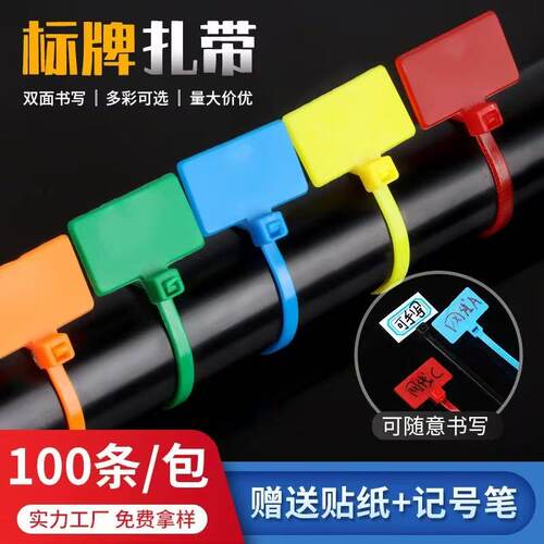 标签扎带网线标签牌防水吊牌尼龙记号标彩色标记牌4x150卡扣绑带