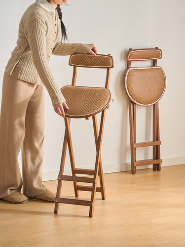 靠背酒吧椅可折叠高凳咖啡厅酒吧凳现代简单酒吧收银员竹椅