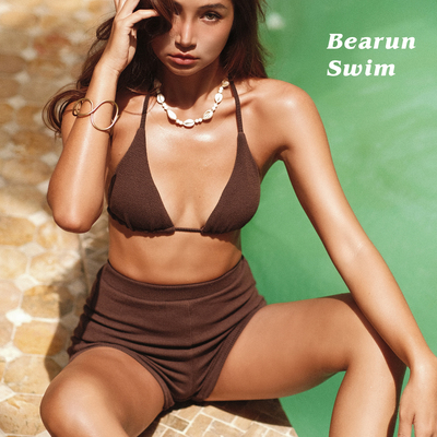 BEARUN SWIM 海边比基尼小胸聚拢套装2025夏季度假风挂脖泳装