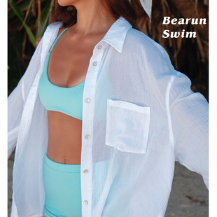 BEARUN SWIM 度假慵懒风防晒衬衫女2026夏季新款白色长袖宽松上衣