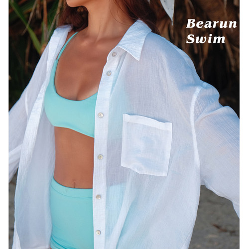 BEARUN SWIM 度假慵懒风防晒衬衫女2026夏季新款白色长袖宽松上衣
