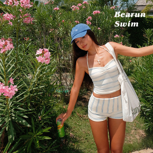 BEARUN SWIM 针织套装女2026夏季条纹挂脖上衣吊带背心短裤两件套