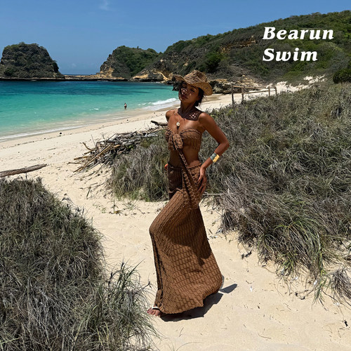 BEARUN SWIM 海边度假风套装女2026新款抹胸上衣半身裙格纹两件套