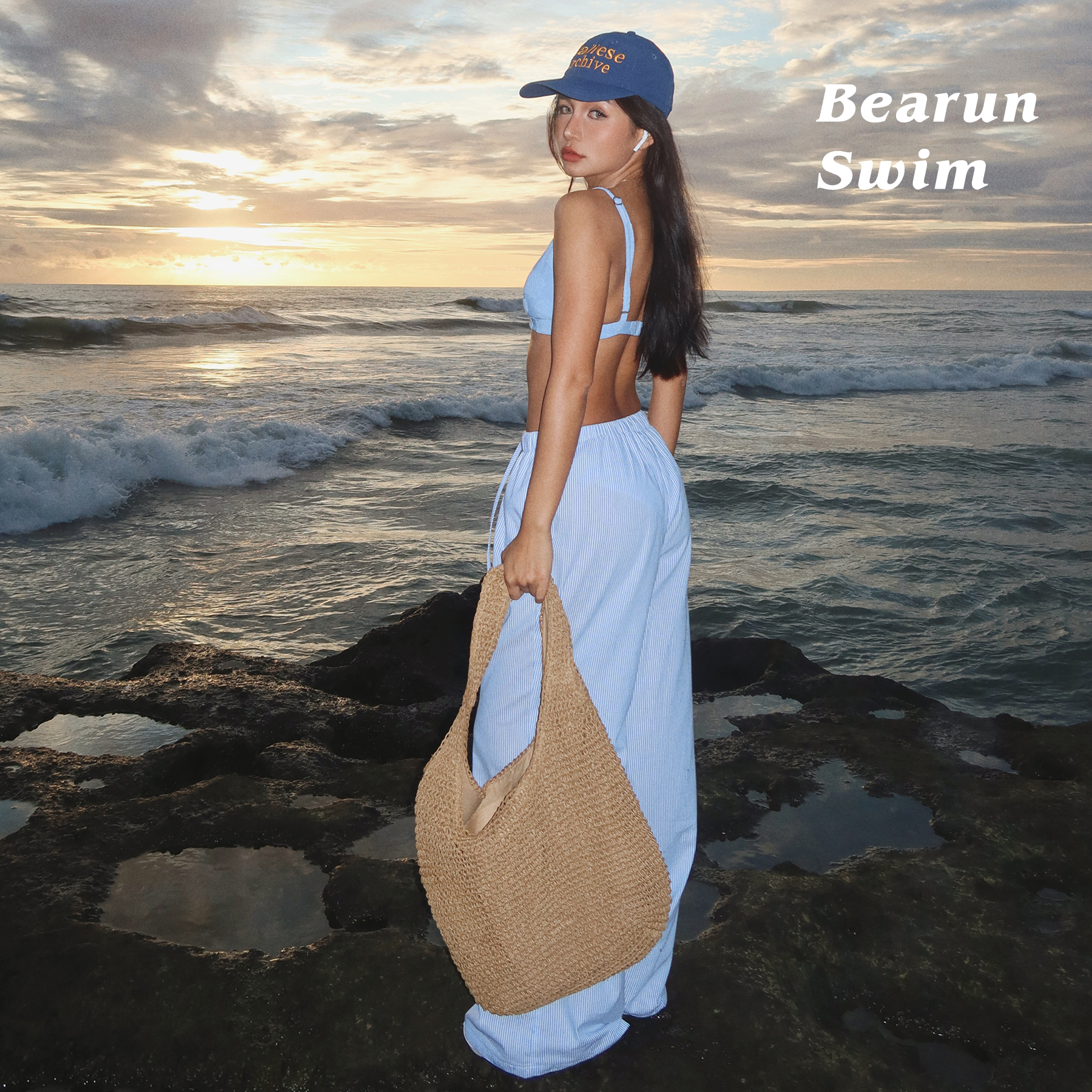 BEARUN SWIM 条纹阔腿裤女2025新款慵懒松弛感裤子直筒休闲裤长裤