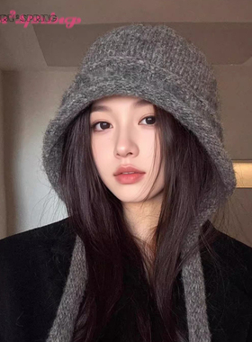 TURN2SPRING 小众设计感 韩版大头围巴拉克法帽毛线帽 护耳帽