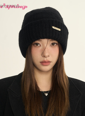 TURN2SPRING 小众设计感 韩版金属标毛线帽时尚潮流 针织帽