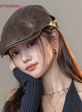 TURN2SPRING 小众设计感 港风皮质复古贝雷帽潮流 前进帽