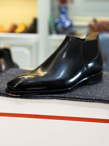 手工皮鞋黑色短靴商务休闲男士正装头层皮踝靴无缝后跟切尔西皮底