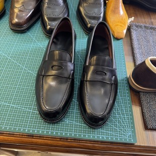 楦皮底短版 固伦手工夏季 头层一脚蹬乐福萝卜同款 圆头黑色皮鞋 新款