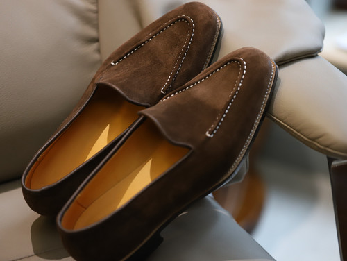 皮底乐福简约一脚蹬男鞋翻毛皮固特异手工夏季商务休闲棕色浅咖色