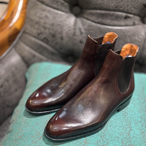 整张皮切尔西高靴男鞋冬季小圆头固特异皮底琴底霍尔纹沉船皮手工