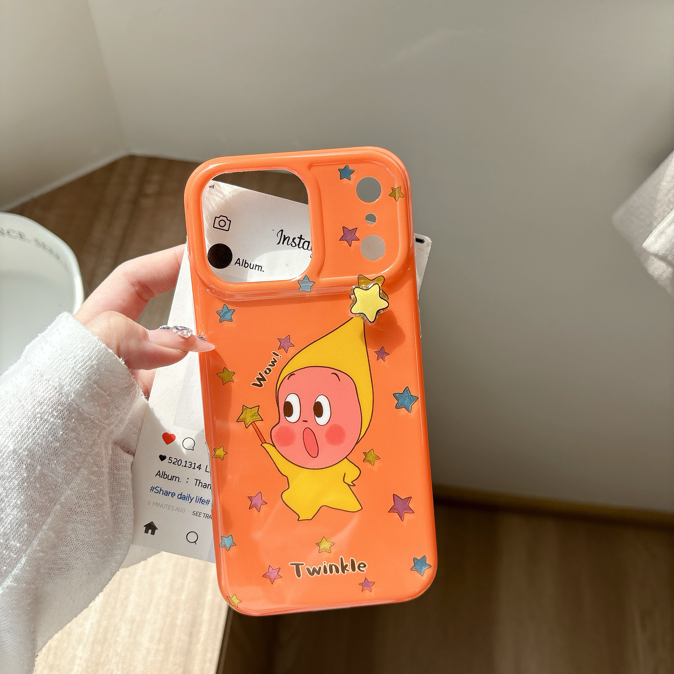 韩风可爱卡通旋转星星人适用iphone苹果16手机壳软萌网红14pro小众17PRO新款13双层硬底15ProMax防摔全包软边