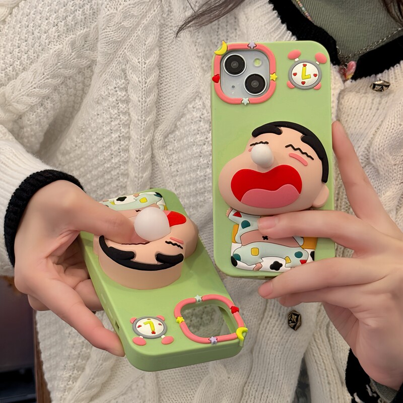 解压捏捏乐蜡笔小新泡泡适用iphone15pro max苹果14手机壳13小众硅胶套女12按压11硅胶保护套
