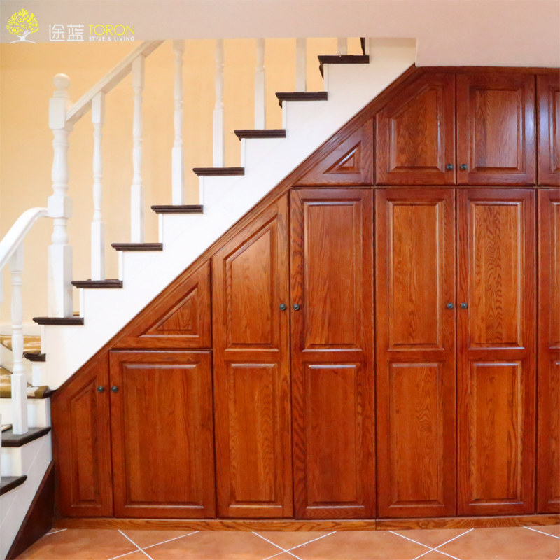 途蓝 定制全实木储物间柜原木整体空间设计定做美式乡村楼梯间柜