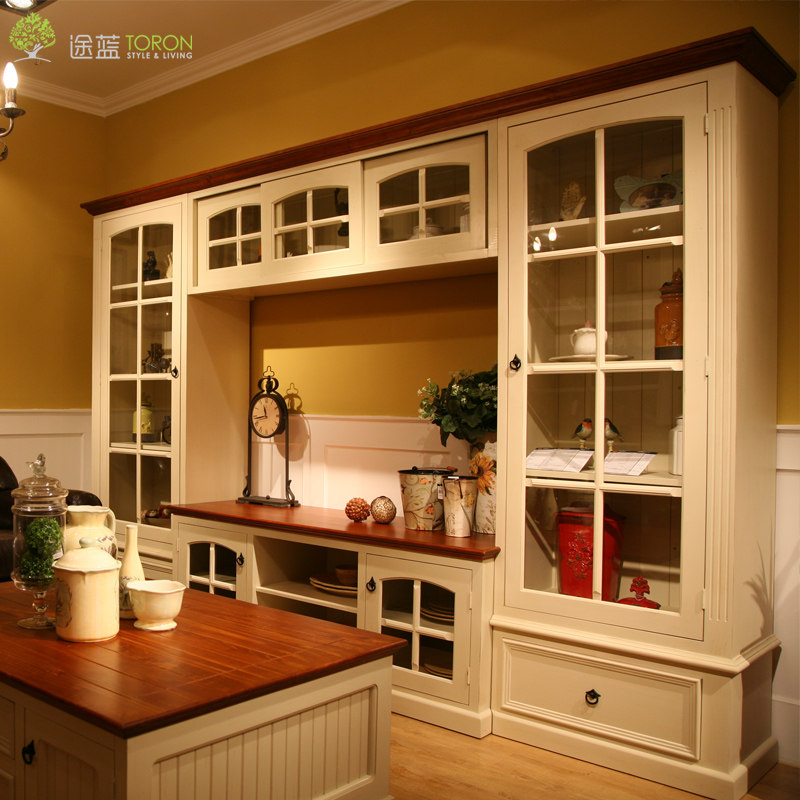 途蓝 全实木电视柜组合美式乡村欧式客厅背景墙储物壁柜整木定制