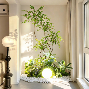 仿真植物造景阳台景观布置室内楼梯下假花树装饰仿生绿植造景组合