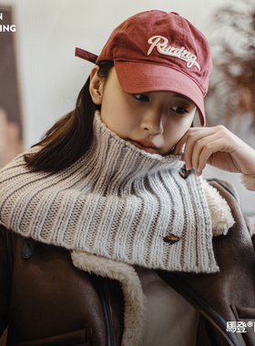 马登浅灰色毛线衣针织短围巾加厚保暖假高领子脖套护颈女士秋冬季