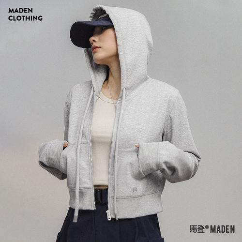 美式复古高腰修身短卫衣开衫外套