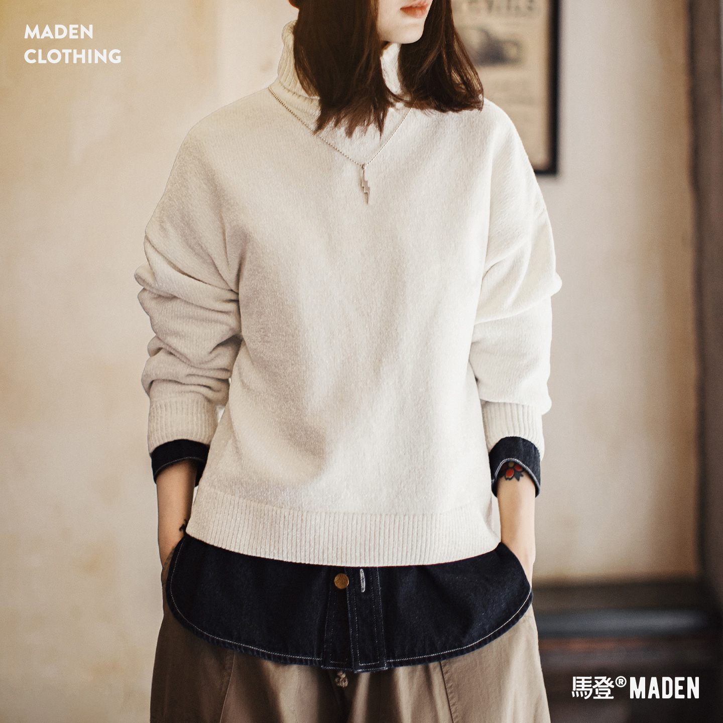 雪尼尔不易起球打底保暖高领毛衣