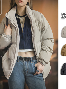 马登工装立领90白鸭绒泡芙羽绒服短款面包服保暖加厚防寒外套女冬