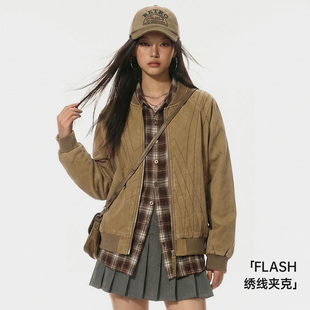 夹克短款 飞行棒球服领正肩工装 外套上衣女士春 巴恩风猎装 马登美式