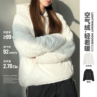 马登黑白色宽松廓形加厚保暖套头气绒棉服连帽卫衣夹克外套女士冬