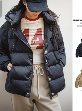 马登新国标90白鸭绒羽绒服品牌连帽外套冬季加厚宽松面包服棉服女