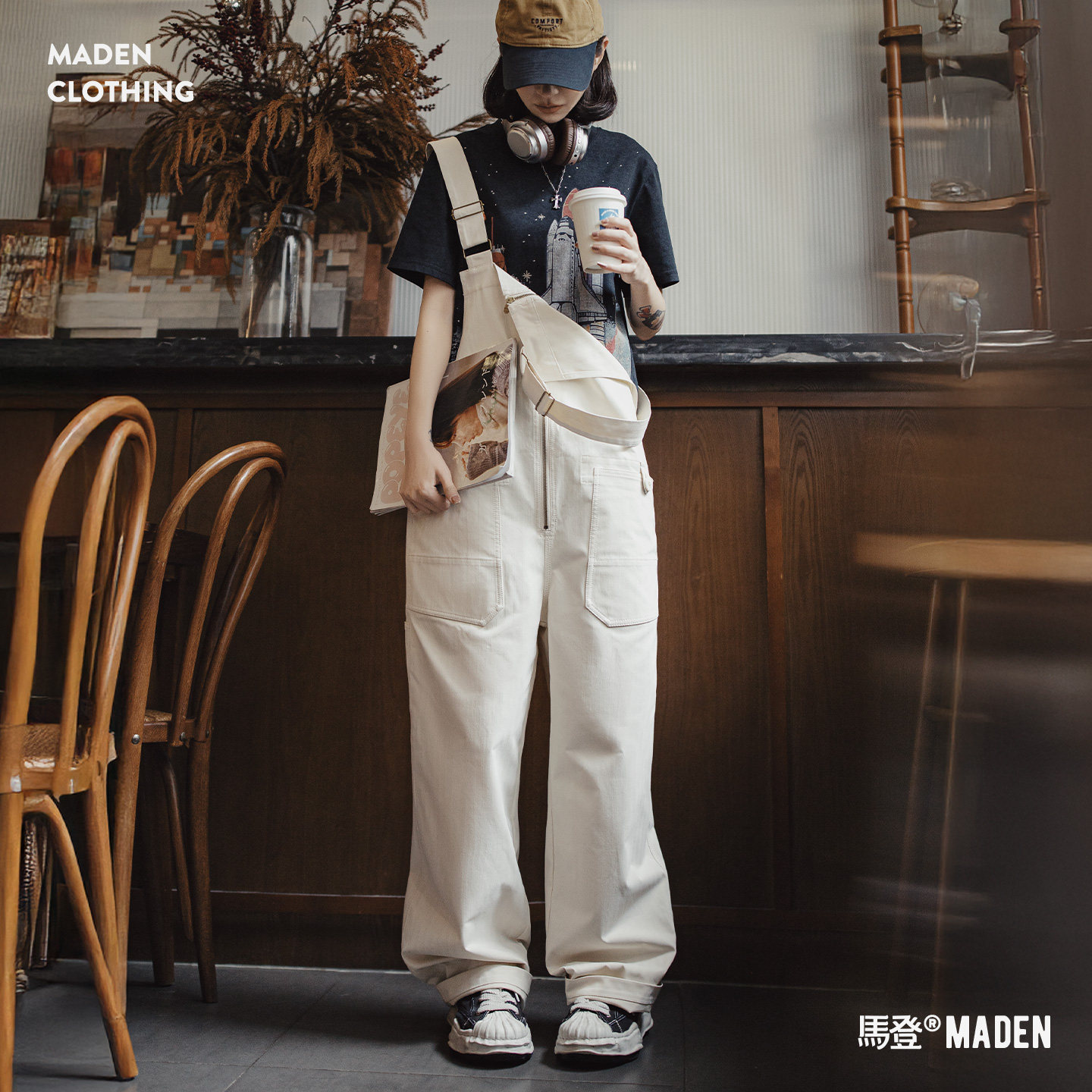 马登2025新款白色日杂宽松休闲时尚工装背带裤显瘦连体裤子女士秋,女装/女士精品,休闲裤,淘宝优惠券,粉丝福利购,淘宝优惠卷