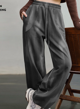 马登仿蜡染卫裤grunge风抽绳休闲裤运动直筒裤松弛感长裤子春季女